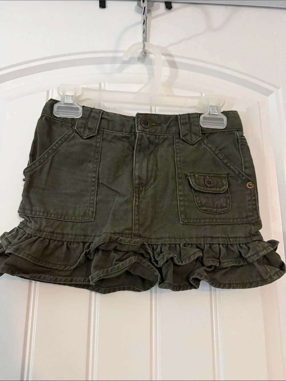 Gently worn Girls Olive Green Ruffle Hem Skirt